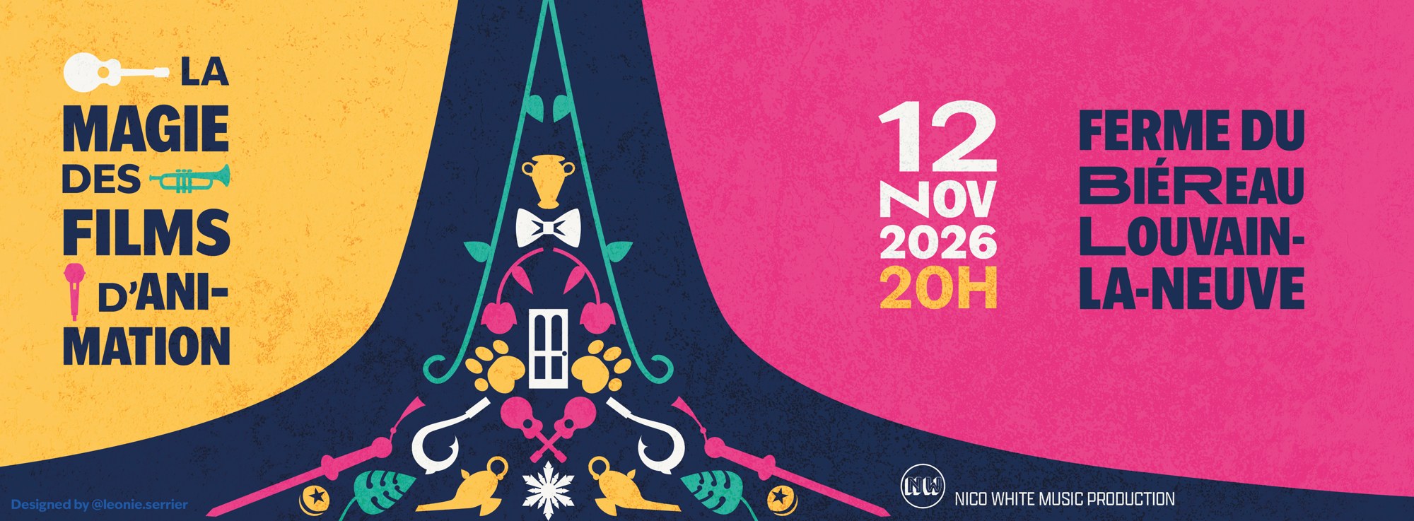 Visuel de La Magie des Films d'Animation : titre, date du 12 novembre 2026 et Ferme du Biéreau, illustration de Léonie Serrier
